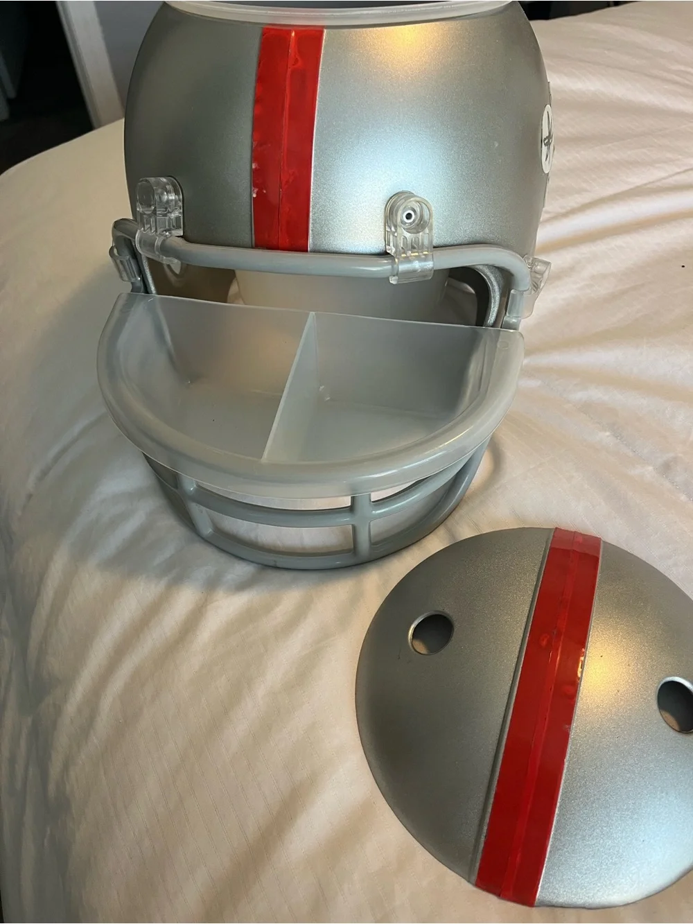 Silver Football Helmet Chip N Dip Dish with Red Stripe